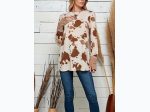 Women's Cow Print Long Sleeve Top With Open Thumb Cuff - 2 Color Options