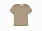 Girl's Keyhole Short Sleeve Ribbed Top in Khaki