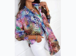 Women's Multi Color Leopard Print Button Front Blouse