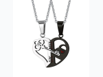 Couple's Key Stitching Heart Pendant Stainless Steel Necklace