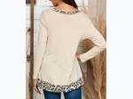 Women's Soft Leopard Contrast Long Sleeve V Neck Top