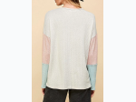 Women's Taupe/Peach/Mint Colorblock V Neck Long Sleeve Top