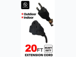 20' Heavy Duty Extension Cord in Black