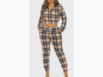 Women's 2PC PLAID Cropped Drawstring Hoodie and Highwaist Jogger - 3 Color Options