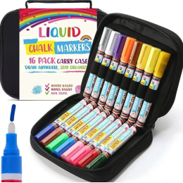 16 Chalk Markers with Case – Reversible Tips