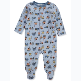 Baby Boy Quilted Trucks Pattern Footed Coveralls in Blue