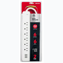 6 Outlet power strip /Surge Protector 6Ft with USB Ports - in White