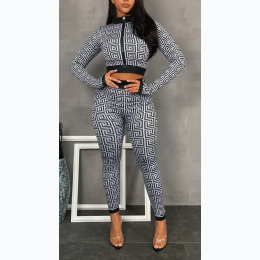 Women's GEO PRINT CROP JACKET & LEGGINGS SET - 2 Color Options