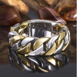 Men's Two-Tone Link Chain Wedding Style Band Ring