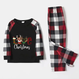 Unisex Kid's Reindeer Love Red & Black Plaid Pajamas