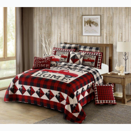 Virah Bella® Collection - "Red Truck Home Sweet Home" Quilt Set - King