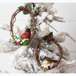 2 Pack Ornament Set - Resin Birds on Twig Wreath