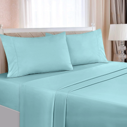 King Size Premium Brushed Microfiber Bed Sheet Set in Spa Blue