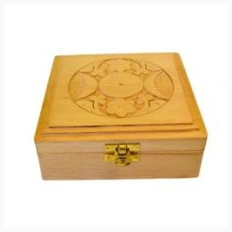 Triple Moon Carved Keepsake Wooden Box - 6"