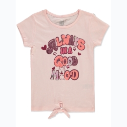 Girl's Paw Print Always in a Good Mood Reverse Sequin T-Shirt