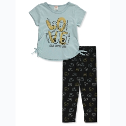 Toddler Girl Awesome Vibe Bear Ruch T-Shirt & Legging Set in Blue