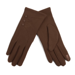 Women's 3 Button Accent Fleece Lined Touch Screen Gloves - BROWN