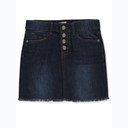 Girl's 4-Button Frayed Hem Denim Skirt in Dark Indigo Wash