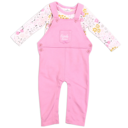 Baby Girl Floral Waffle Weave Printed Bodysuit & Overall Set