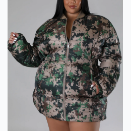 Plus Size Puffer Zip Jacket - 2 Print Options