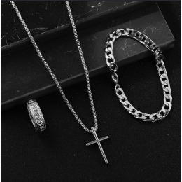 Women's Chain Link Necklace, Bracelet & Ring Set in Silver