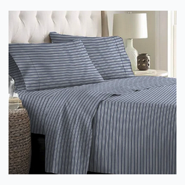 Twin Size Bed Series 1200 Sheet Set in Denim Blue and White Stripe