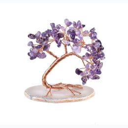 Small Curved Gemstone Wire Tree on Polished Quartz Base - Amethyst