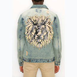 Distressed Lion Denim Jacket in DESERT BLUE