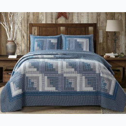 "Montana Cabin Blue/Gray" Patchwork Quilt Set - King Size