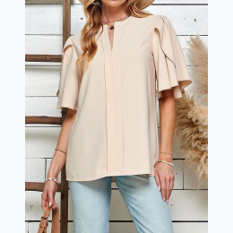 Plus Size Solid Petal Flutter Sleeve Loose Blouse - 3 Color Options