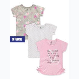 Girl's Pink Velvet 3pk Printed T-Shirts in Pink, White & Grey - Size 4-6x