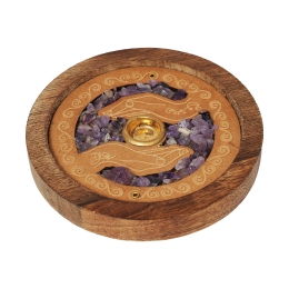 Healing Hands Amethyst Wood Incense Holder -  3" D