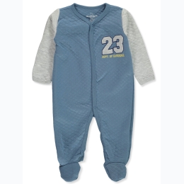 Baby Boy Quilted 23 Patch Footed Coveralls in Blue & Grey