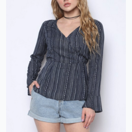 Women's Striped Surplice Top in Midnight