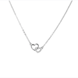 Women's Hollow Conjoined Heart Necklace in Silver