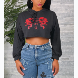 Women's Twin Dragon Crop Hoodie - 2 Color Options