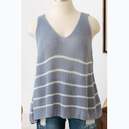 Plus Size  Sleeveless V-Neck Striped Sweater Top in Cement