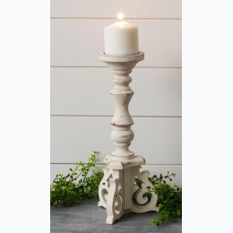 Distressed Candle Holder with Corbel Feet - Small -  14.5" H x 6" Dia