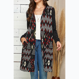 PLUS SIZE CONTRAST AZTEC SOFT POCKET CARDIGAN