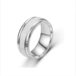 Men's Titanium Steel Brushed Etched Wedding Band Style Ring in Silver