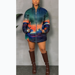 Women's Multi Color Puffer Zip Jacket