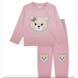 Infant - GIRLS PINK Bear Applique Crew Neck Fleece In Pink