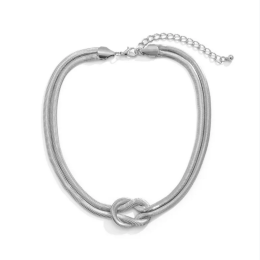 Women's Knotted Double Chain Clavicle Necklace in Silver