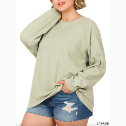 Plus Size Women's Cotton Raglan Sleeve Round Neck Pullover - 2 Color Options