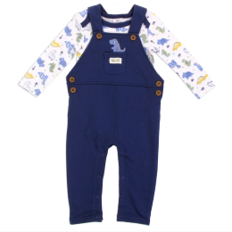 Baby Boy Waffle Weave Dino Printed Bodysuit  & Overall Set