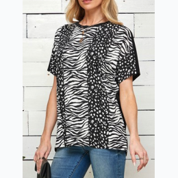 PLUS SIZE MULTI BLOCK ANIMAL PRINT KNIT TOP