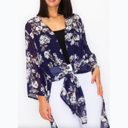 PLUS SIZE FLORAL PRINT SIDE SLIT CARDIGAN - 2 COLOR OPTIONS