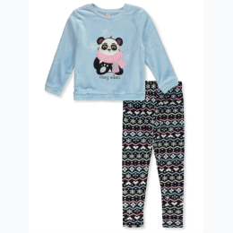 Girl's Cozy Vibes Panda Faire Isle Legging Set in Blue