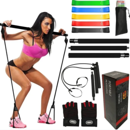 Gym Solutionz Pilates Bar Kit with Resistance Bands  – 3 Section Stick