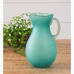 Large Frosted Teal Glass Pitcher